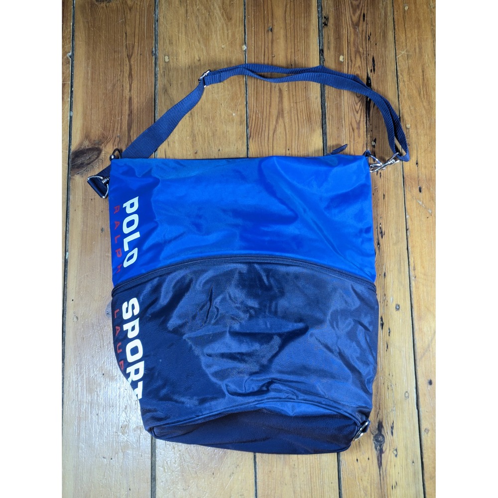 Vintage Polo Sport Ralph Lauren Tote Blue White Expandable Duffle Bag Strap
